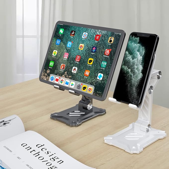 Phone Stand for Desk. Foldable Desktop Mobile Phone Stand with Angle Height Adjustable Portable Office Cell Phone Holder Cradle Dock. Fits All 4.7-13in iPhone/Smartphone/iPad/Tablet.