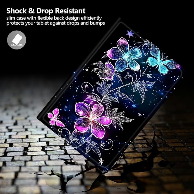 Case for Fire 7 2019/2017/2015Black Cat Purple Roses | DIGTIALL Slim Cover for Fire 7 Tablet 9th/7th/5th Gen 7.0 Folding Stand Protective Case Auto Sleep/Wake Smart Shell