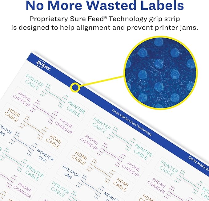 Avery Glossy White Barbell Labels, Sure Feed Technology, 0.5" x 2.5", 1,125 Glossy White Labels, Permanent Adhesive, Laser/Inkjet Printable