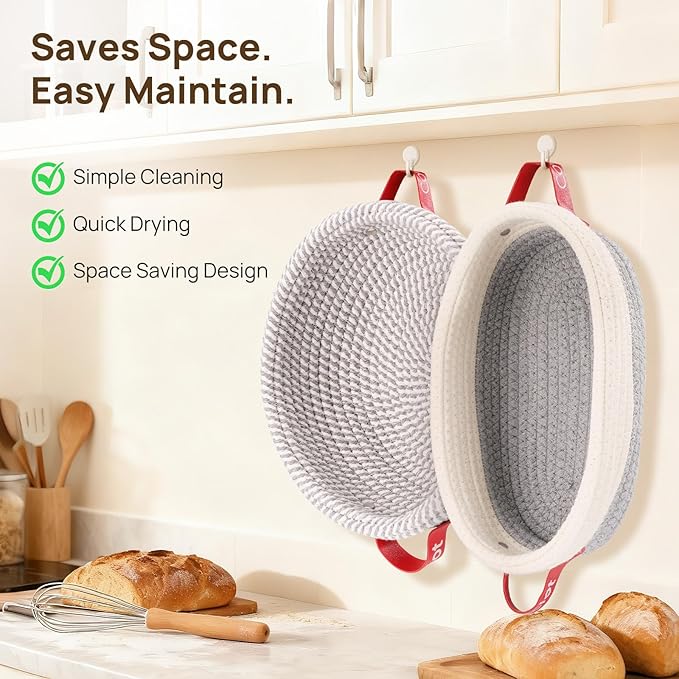 Sourdough Starter Kit 5 Banneton Round & Oval, Consciot Cotton Rope Bread Proofing Basket Set, Sourdough Bread Baking Supplies, Bread Baskets With Liners & Covers, Gift for Bakers Women Kids Family
