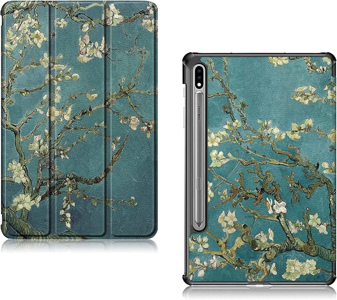Case for Samsung Galaxy Tab S8 Plus 12.4 2022/S7 FE 2021/S7 Plus 2020 (SM-X800/X806/T730/T733/T736/T738/T970/T975/T976) Lightweight Tri-Fold Stand Thin Cover Auto Wake/Sleep Almond Blossom