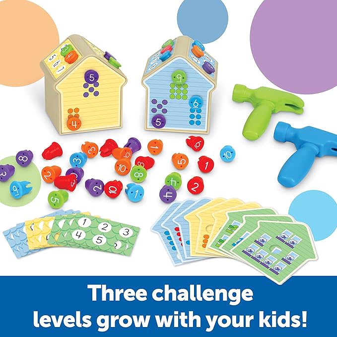 Learning Resources Number Nails Activity Set - Math Manipulatives for Preschoolers Games, Counting Hammer Toy, STEM Fine Motor Skills, Kindergarten Educational Activities, Gifts for Boys and Girls