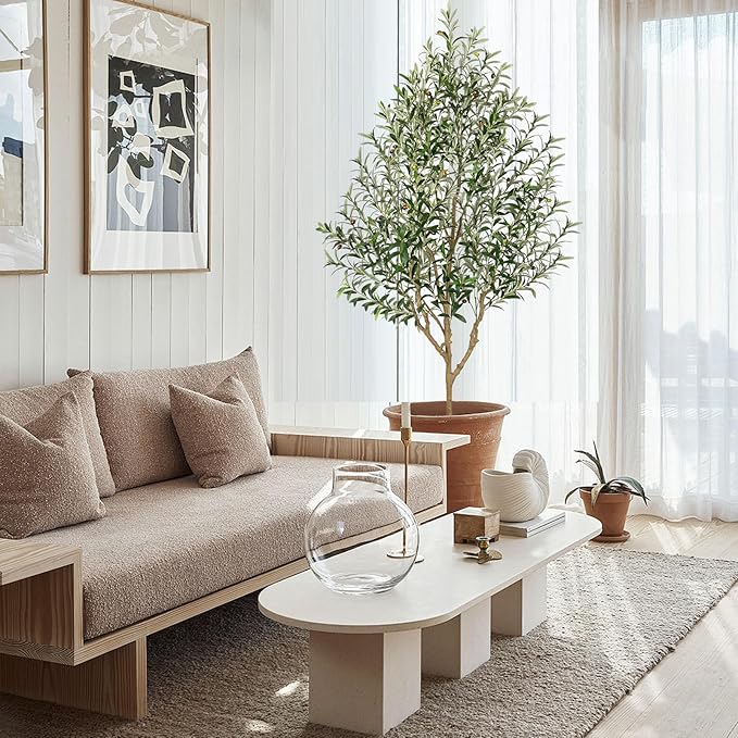 8FT Olive Tree Artificial Indoor, 96in Tall Faux Olive Tree with Pot, Fake Potted Tree with Fruits for Home Office Decor