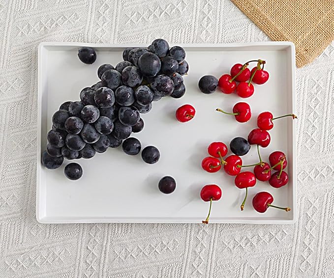 White Serving Tray (13.5 x 9.6 inch) for Serving Accessory, Elegant & Stackable Plastic Tray for Spa, Coffee, Drinks, Tea, Bar, Party, Seasoning, Perfume and Display Use.