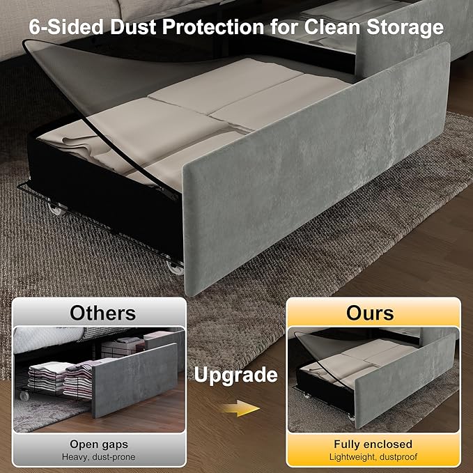 King Bed Frame with LED Lights, Storage Drawers, No Box Spring Needed, 900 lbs Capacity, Easy Assembly, Velvet Grey