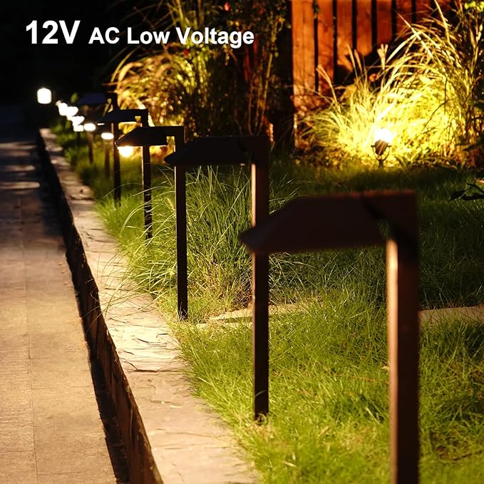 GOODSMANN Low Voltage Landscape Path Lights 8PK Kit 0.6W LED Sidewalk Landscape Lighting 22 Lumen Outdoor Electric Walkway & Pathway Lights Wired Bronze Finish 3100K Warm White with Cable Connectors