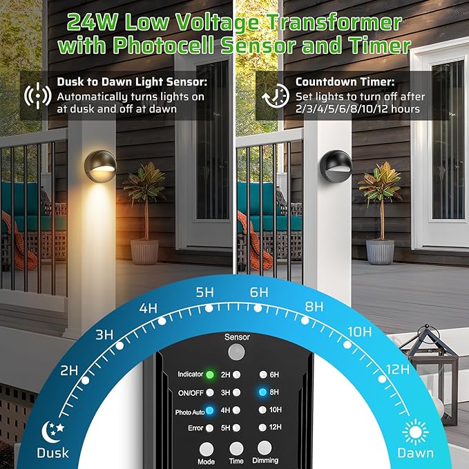 Low Voltage LED Deck Lights Kit, IP67 Waterproof Fence Lights with Transformer Timer and Photocell Sensor, Warm White Outdoor Landscape Step Lighting for Garden, Walkway, Stair Post Railing 6 Pack