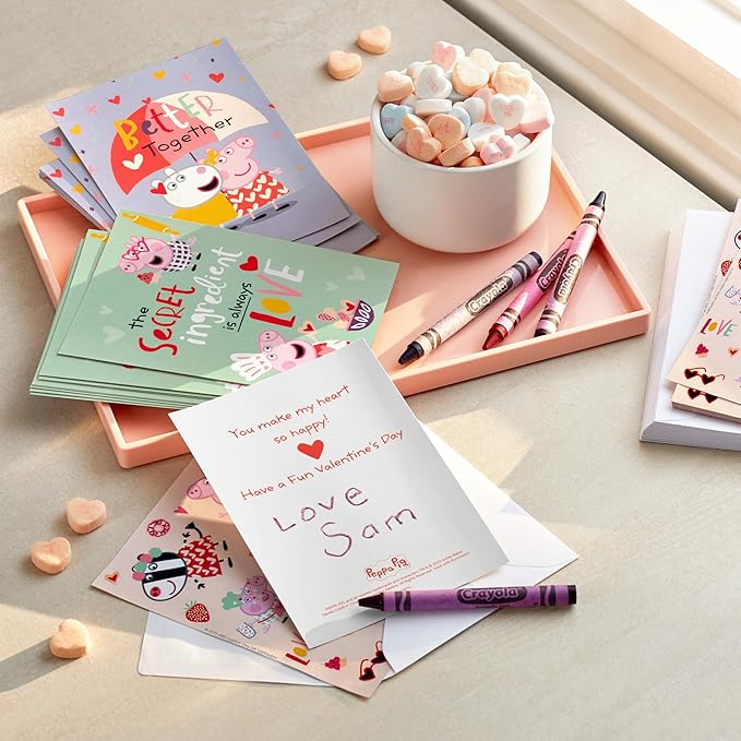 Hallmark Peppa Pig Valentines Day Cards and Stickers for Kids School (24 Classroom Valentines with Envelopes)