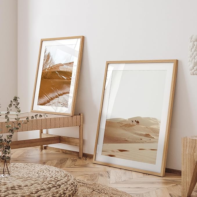 Axeman 20x24 Frame | Solid Oak Wood 20 x 24 Picture Frame With Mat for 16x20 | 24x20 Wood Poster Frame | Tempered Glass and Hanging Hardware Included Home Wall Decor Art Hanging Frame | Natural
