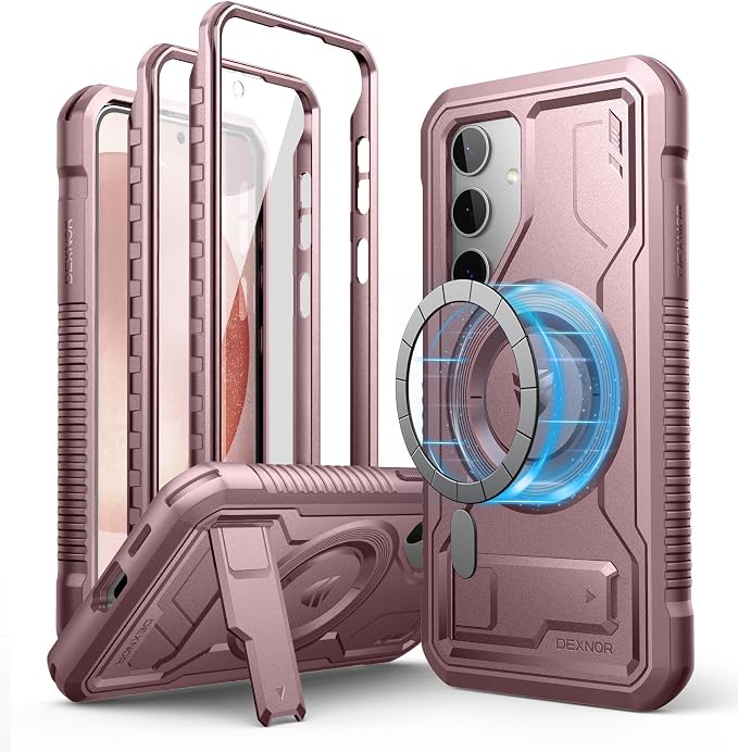 Dexnor Magnetic Case for Samsung Galaxy S24 Case with Kickstand &amp 2 Front Frames Built-in Screen Protector Compatible with Magsafe Rugged Shockproof Full-Body Protective Cover for Galaxy S24Gr