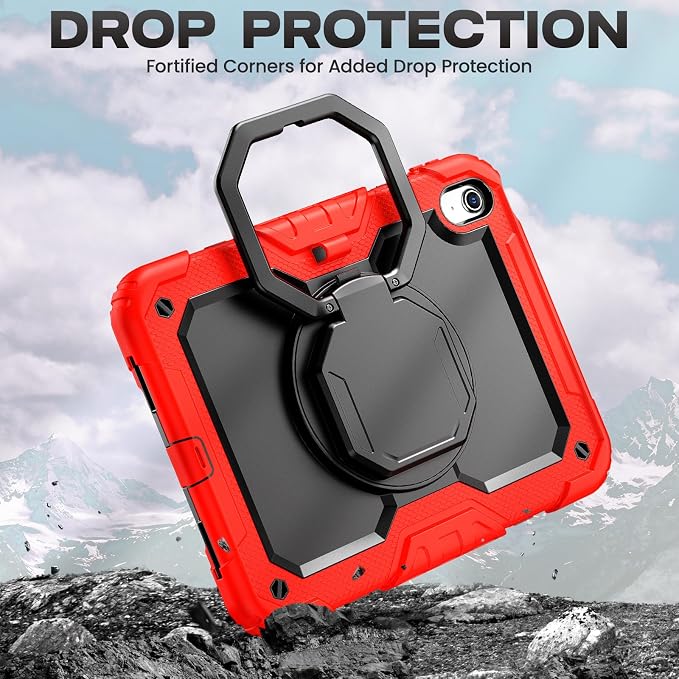 SEYMAC stock Handle Case for iPad (A16) 11th / 10th Gen 11'' /10.9'' Black | Full-Body Drop Protection Shockproof Case Pencil Holder Screen Protector 360 Ring Handle Stand 2025/2022 Released