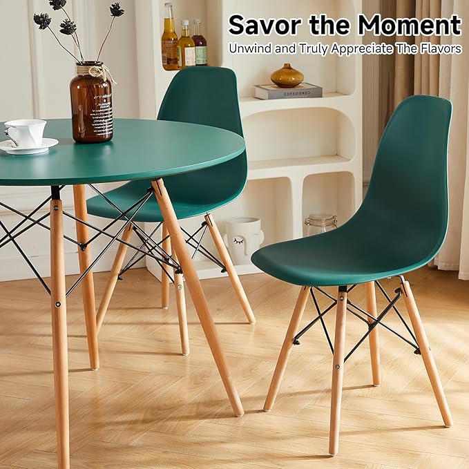 Round Dining Table Set for 4 35.5" Wood Dinner Table Circle Dining Table Kitchen Table Chairs Set of 4 with Wood Strip Base for Kitchen Living Room Space Saving Apartment(Green)