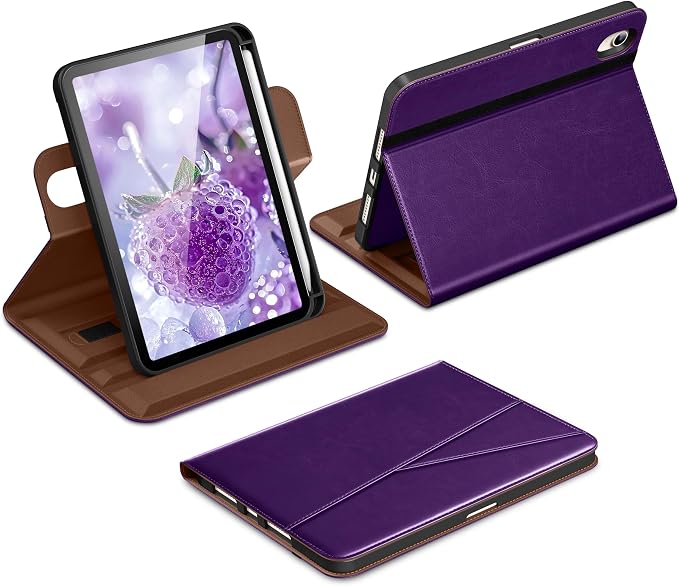 DTTO for iPad mini 7 A17 Pro 2024 aslo fit iPad mini 6 2021 Brown | 360 Degree Rotating Premium Faux Leather Folio Stand Cover with Pencil Holder Auto Sleep/Wake Multiple Angles Hand Strap