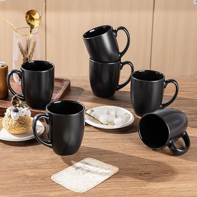 AmorArc 12 OZ Coffee Mugs, Matte Black Coffee Cups with Large Handle for Man, Woman, Ceramic Coffee Mugs Set of 12 for Latte/Cappuccino/Cocoa/Milk, Dishwasher & Microwave Safe