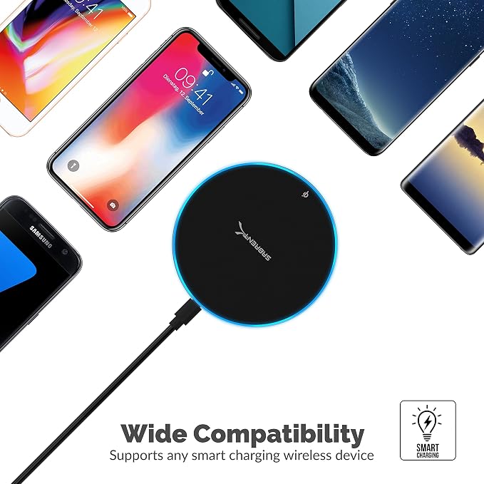 SABRENT 10W qi Wireless Fast Charger Charging Pad Universally Compatible with All qi Enabled Phones [AC Adapter Not Included] Black (WL-QIFC)