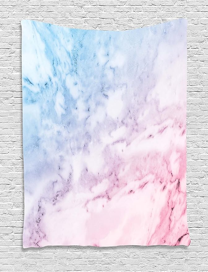 Ambesonne Marble Print Tapestry, Pastel Toned Cloudy Crack Lines Stained Antique Shabby Design, Wall Hanging for Bedroom Living Room Dorm Decor, 60" X 80", Pink