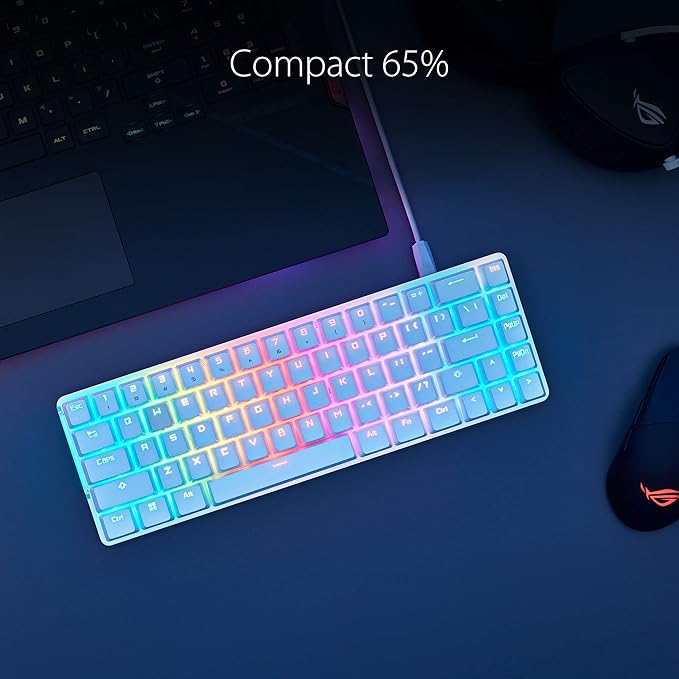 ASUS ROG Falchion Ace 65% RGB Compact Gaming Mechanical Keyboard, Lubed ROG NX Brown Switches & Switch Stabilizers, Sound-Dampening Foam, PBT Keycaps, Wired with KVM, Three Angles, Cover Case-Black