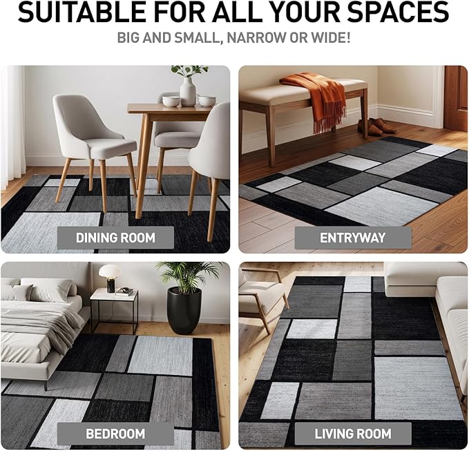 Rugshop Contemporary Modern Boxes Design Area Rug for Home Office,Living Room,Bedroom,Kitchen Non-Shedding Area Rug 5'3" x 7'3" Gray