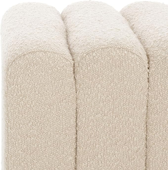 SAFAVIEH Home Collection Joseph Beige Boucle Channel Tufted Square Ottoman Seat Foot Rest (Fully Assembled)