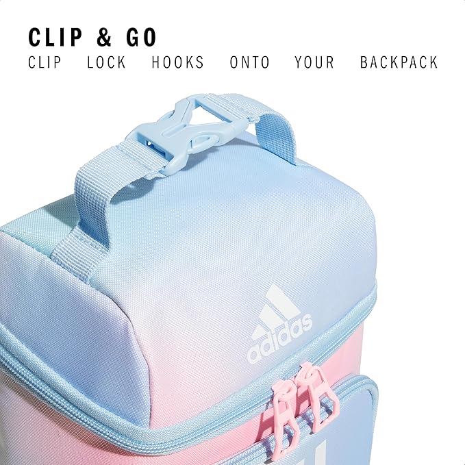adidas Excel Insulated Lunch Bag, Cooler with Zipper, Pocket for Ice Pack, and Clip, Temperature Control Insulation