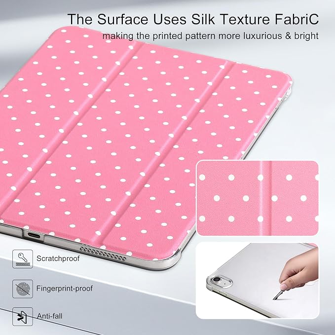 for iPad Air 11-inch M4 2026 M3 2025 M2 2024 iPad Air 5th 2022 / 4th Gen 2020 10.9-inch Slim Foldable Stand Hard PC Translucent Back Shell Smart Cover - [Auto Wake/Sleep]-Black Polka dots
