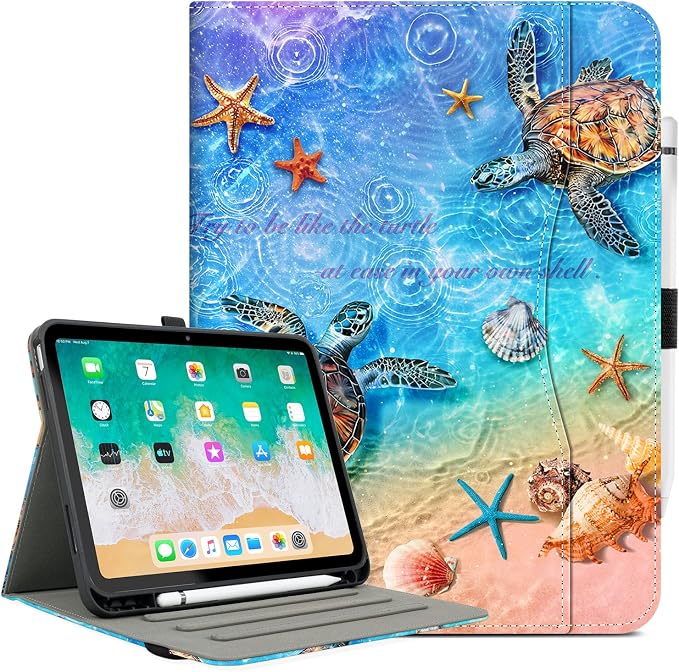 Lokigo Case for iPad (A16) 11th/10th Generation Aurora Forest | for iPad 11th-11 Inch/10th-10.9 Inch Stand Cover Pencil Holder/Hand Strap/Pocket Support Touch ID Auto Wake/Sleep