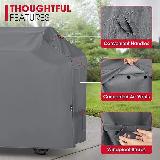 Unicook 55 Inch Grill Cover for Outdoor Grill, Heavy Duty Waterproof Gas BBQ Cover, Outside 3-4 Burner Barbecue Covering for Weber, Char-Broil, Nexgrill, All Weather Resistant, Grey
