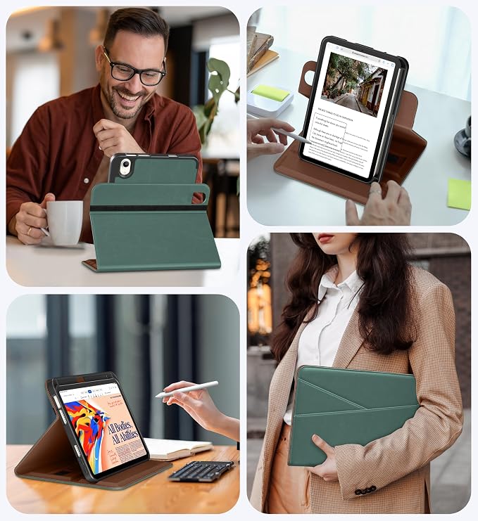 DTTO for iPad mini 7 A17 Pro 2024 aslo fit iPad mini 6 2021 Brown | 360 Degree Rotating Premium Faux Leather Folio Stand Cover with Pencil Holder Auto Sleep/Wake Multiple Angles Hand Strap