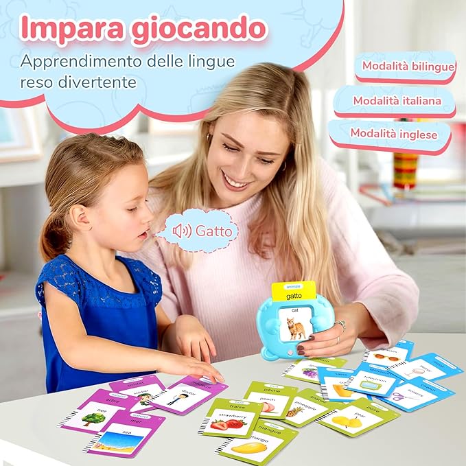 Italian & English Talking Flash Cards for Toddlers, Bilingual Flash Cards for Toddlers with 224 Sight Words, Montessori Learning Toys, Speech Therapy & Sensory Preschool Education Gifts for Kids