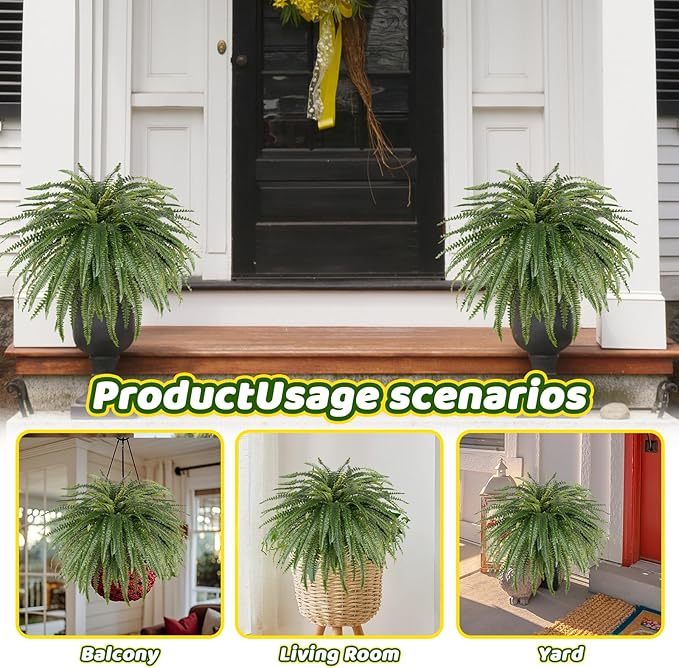 46" Artificial Fern Plants, Set of 2 Large Fake Ferns for Outdoors Indoor, Realistic Faux Boston Fern Bush with 71Fronds Each for Planter, Garden, Porch, Home Décor