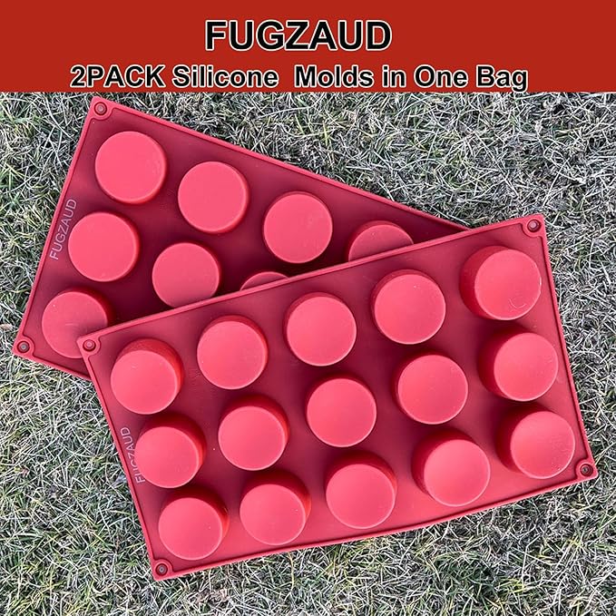 FUGZAUD 2PACK Silicone Cylinder Molds,15-Cavity Round Candy Chocolate Mold, Handmade Soap Silicone Mould, for Mini Muffin, cake,Jelly, Dessert, Ice Cube