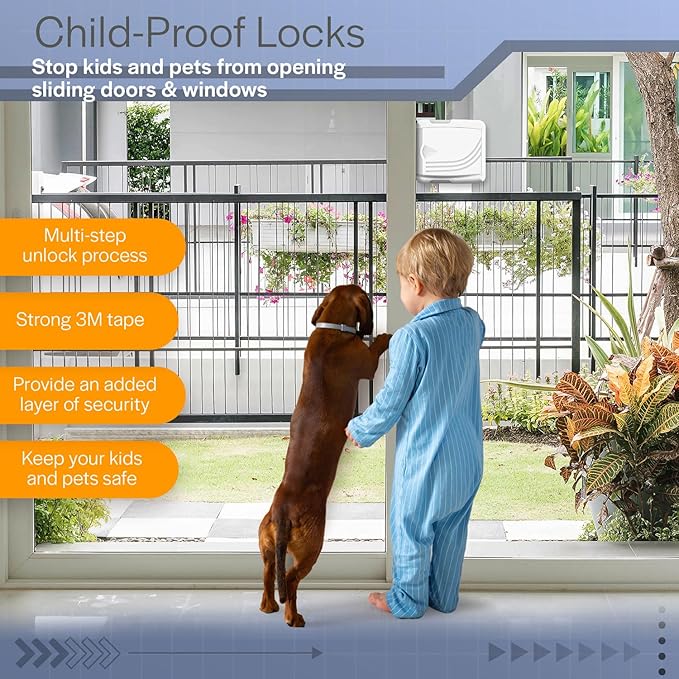Todays Kids 4 Pack Sliding Door Locks - Child Proof Lock for Sliding Door, Easy to Install Sliding Window Lock - Strong Adhesive Sliding Door Security Lock, Versatile Window Locks & Sliding Door Lock