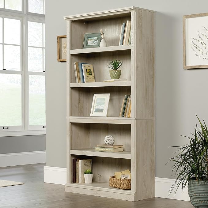 Sauder 5 Tier Book Shelf Wooden Bookcase Multipurpose Bookshelf for Home Office, Living Room, in Chalked Chestnut