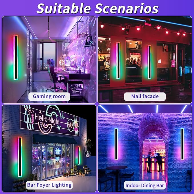 Mikeru Modern Outdoor Light Fixture, 57inch Modern RGB Outdoor Wall Light 10%-100% Dimmable with Memory Function Long Outdoor Porch Lights Featuring Multiple Modes and 12 Colors for Patio Entryway