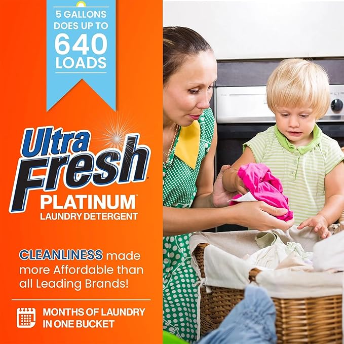 Ultra Fresh Liquid Laundry Detergent, 6X Platinum, 5 Gal, OXY Color Safe Bleach Alt™ - Household Cleaning Supplies and Accessories for Clothing and Fabric Items