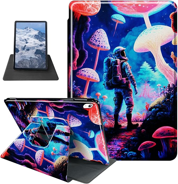 Astronaut Mushrooms Pattern Case for iPad 10.2 iPad 9th Generation 2021/ iPad 8th Generation 2020/ iPad 7th Generation 2019360 Degree Rotating Stand Protective Cover with Auto Sleep/Wake