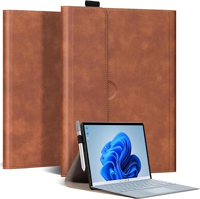 for Microsoft Surface Pro 12 inch Case 1st Edition (2025) Leather Protective Shell Protection Cover Compatible with Type Cover Keyboard and Pencil Holder.Black