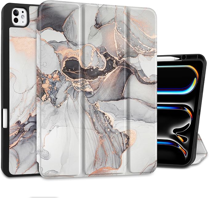Case for iPad Pro 13 inch (M5 2025 / M4 2024) – [Built-in Pencil Holder] Ultra Slim PU Leather Trifold Stand Cover with Soft TPU Back Auto Wake/Sleep - Color Leopard