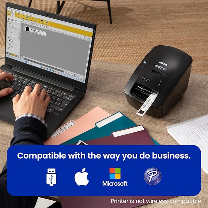 Brother QL-600 Desktop Monochrome Label Printer, up to 2.4" Label Width, No Ink Required, uses Brother Genuine DK Drop-in Rolls for Fast Labeling and Easy Integration with Microsoft Applications