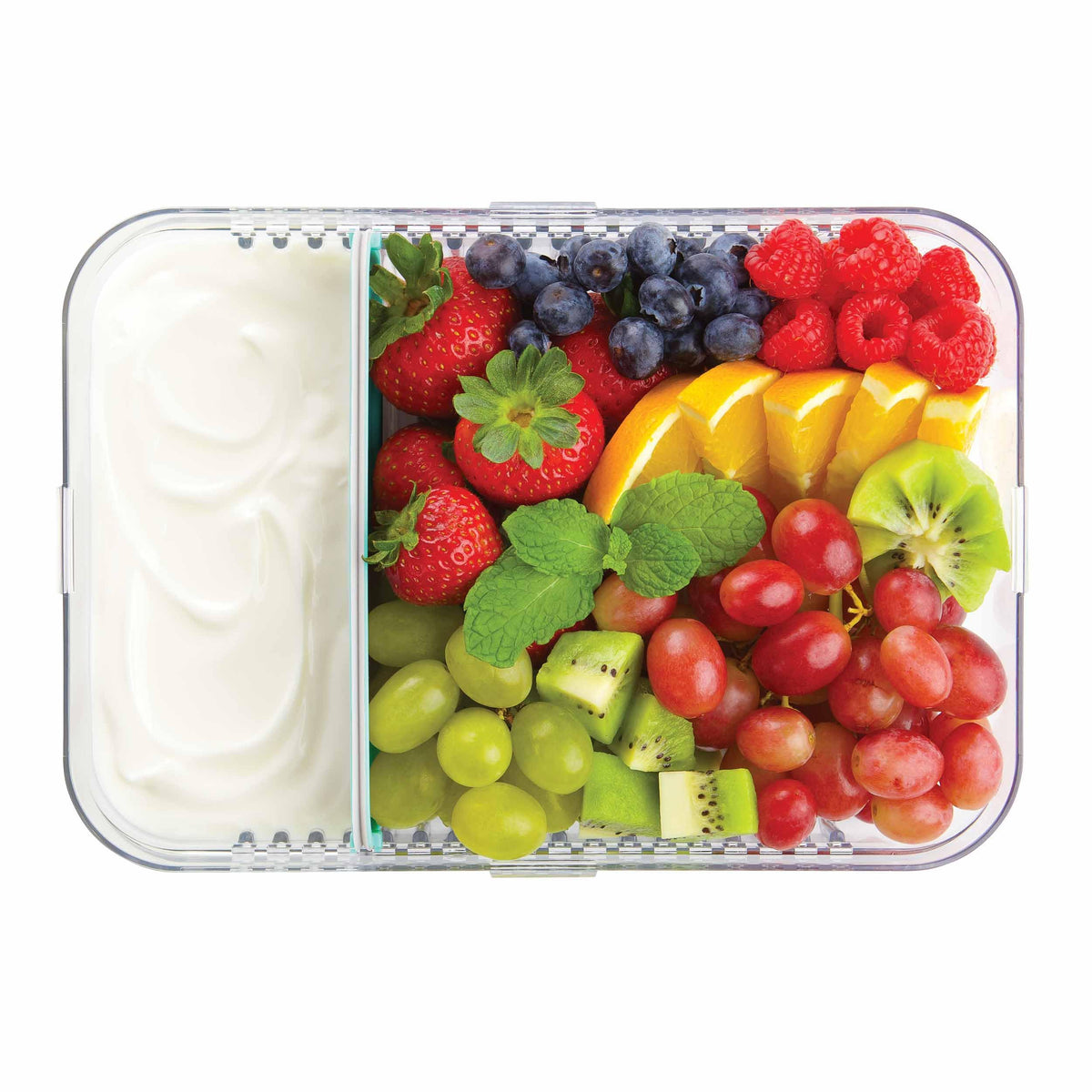 PackIt Mod Large Bento Food Storage Container, Mint, Shatterproof Crystal Clear Base, with Leak-resistant Dividers, Lid, Microwavable, Dishwasher Safe, Designed for Storing Large Meals and Leftovers