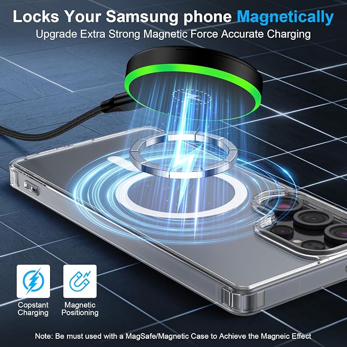 25W Magnetic Wireless Charger for Samsung Galaxy S26 Ultra/S26 Plus/S25/S24/S23/S22/S21/S20 Plus/Magnetic MagSafe Fast Charging Pad for iPhone 17 Pro Max/17e/16/15/14/13/12 Series/AirPods 4/3/2/Pro