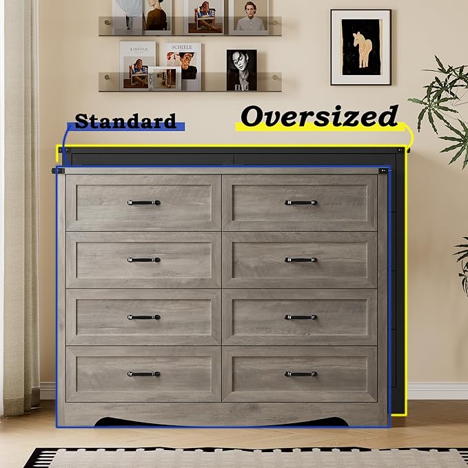 8-Drawer Dresser for Bedroom, Modern Wooden Chest of Drawers with Metal Handles, Anti-Tipping Design, Sturdy and Stable Storage Organizer for Living Room, Entryway, Home Office, Standard