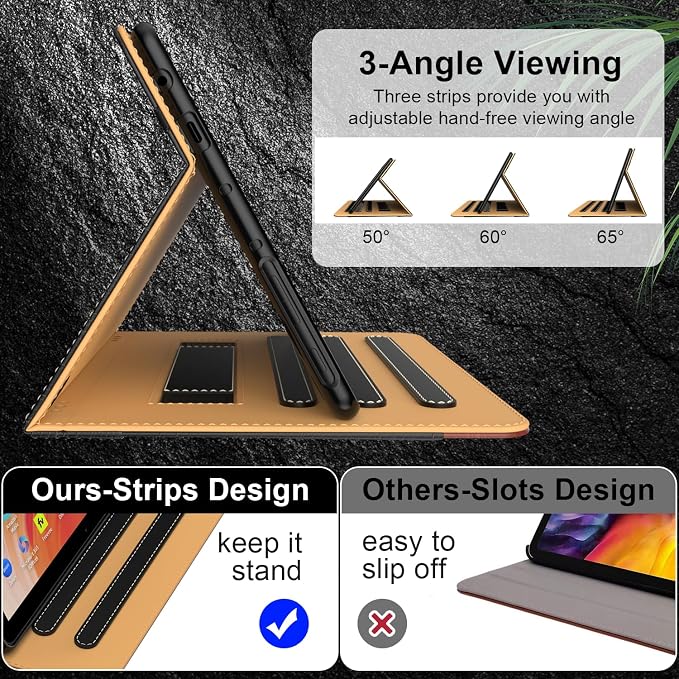 ZoneFoker for 10 Tablet Case (13th/11th Generation 2023/2021 Released) PU Leather Folio Cover with Multi-Angle Stand/Pen Holder Auto Wake/Sleep for 10/10 Plus Black+Black