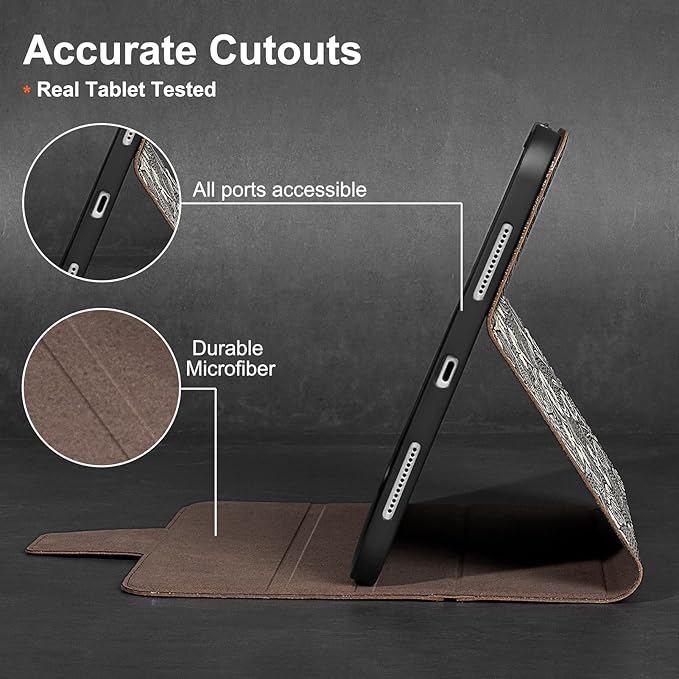 Gexmil Leather Case for iPad Pro 11 Inch M5/M4 2025/2024Crocodile Brown | Genuine Leather CoverPencil HolderMagnetic ClosureSmart Folio Auto Sleep/WakeProtectiveAdjustable Stand