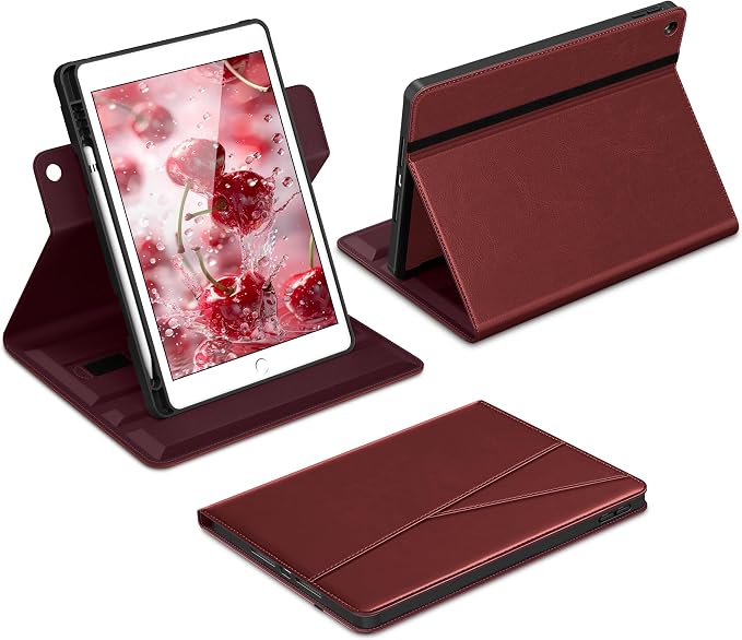 DTTO for iPad 9th/8th/7th Gen Case 10.2 Inch (2021/2020/2019) Brown | 360 Degree Rotating Premium Faux Leather Folio Stand Cover with Pencil Holder Auto Sleep/Wake Multiple Angles Hand Strap