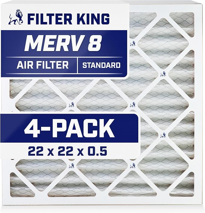 Filter King 22x22x0.5 Air Filter | 4-PACK | MERV 8 HVAC Pleated A/C Furnace