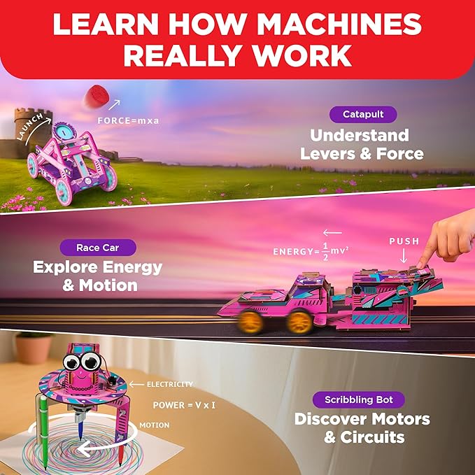 Doctor Jupiter Girls’ Ultimate Engineering Kit for Ages 8+ | Build Your Own Catapult, Race Car & Scribbling Robot | Birthday Gift Ideas for Girls 8-9-10-11-12 Year Olds | STEM Kit, Educational Toys
