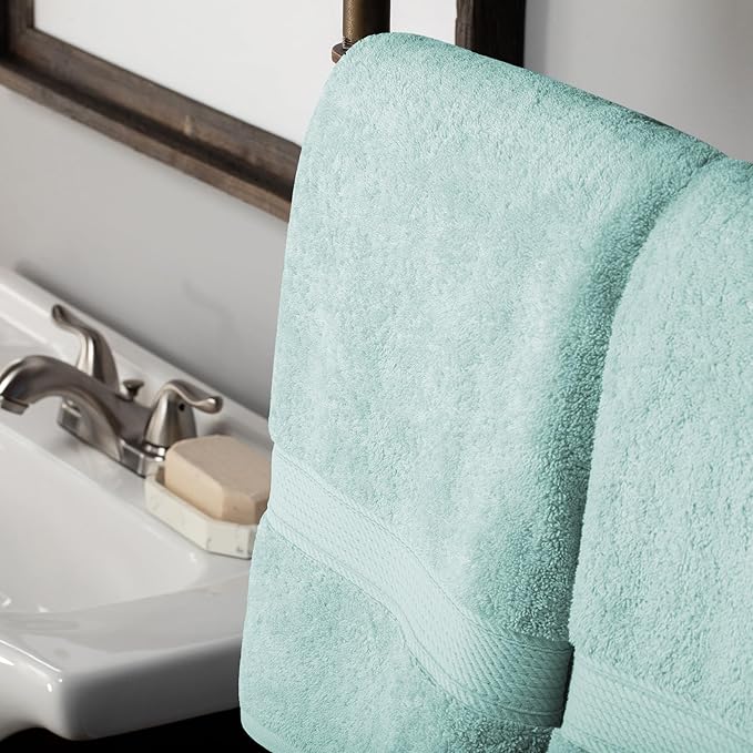 Superior Egyptian Cotton Pile Bath Towel Set of 2, Ultra Soft Luxury Towels, Thick Plush Essentials, Absorbent Heavyweight, Guest Bath, Hotel, Spa, Home Bathroom, Shower Basics, Sea Foam