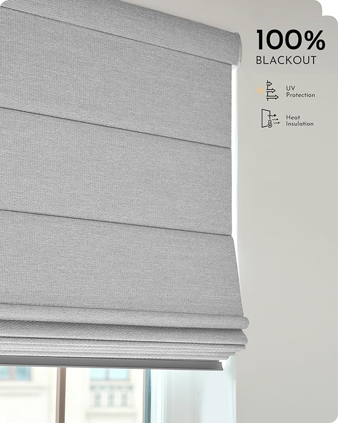 Graywind Smart Roman Shades Compatible with Alexa Google WiFi Hardwired Automatic Blinds with Remote Blackout Plain Fold Soft Roman Window Shades for Windows Doors, Custom Size (Textured Grey)