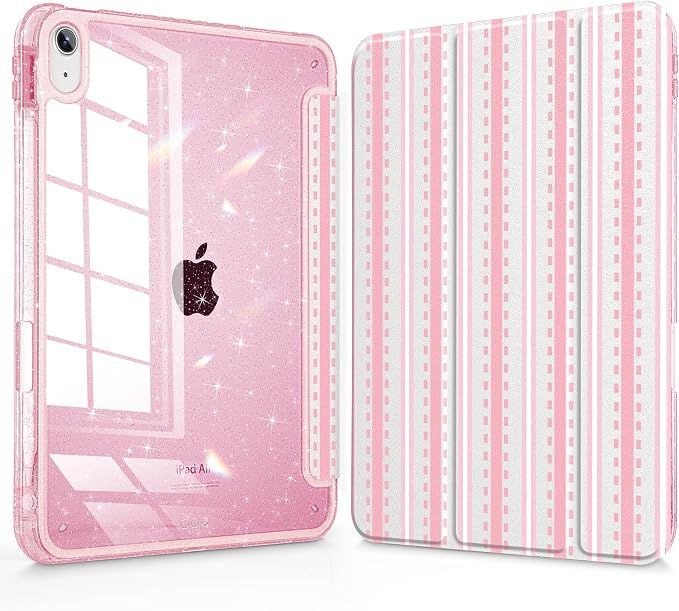 for iPad Air 11 inch M4/M3/M2 (2026/2025/2024) iPad Air 5th/4th Gen (2022/2020) 10.9 inch with Pencil Holder Glitter Clear Pretevtive Cover Auto Wake/Sleep Black Cartoon Stickers